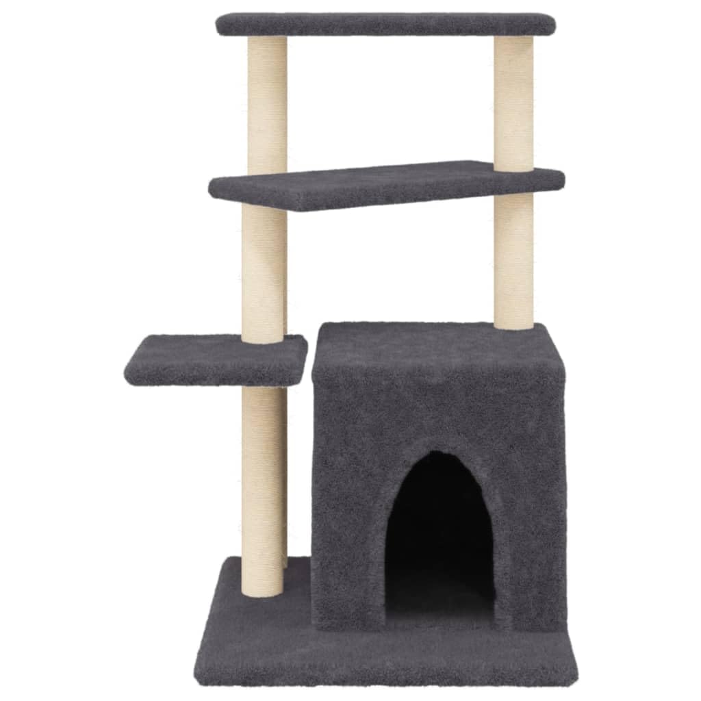 Kratzbaum mit Sisal-Kratzsäulen Dunkelgrau 83,5 cm, Plüsch Katzenbaum mit Höhle, Plattform und Liegefläche, Kletterbaum Kratzmöbel für Wohnung, Spielturm mit Kratzstamm und Kratzbrett