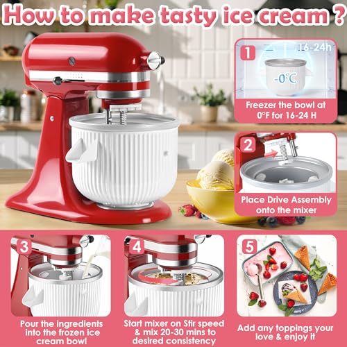 Ice-Cream-Maker-Attachment-for-Kitchenaid-Stand-Mixer-Compatible-with-45-Qt-and-Larger-Stand-Mixers-2-Quart-Frozen-Yogurt-Ice-Cream-Sorbet-Gelato-Maker Ice Cream Maker Attachment for Kitchenaid Stand Mixer Compatible with 45 Qt and Larger Stand Mixers 2 Quart Frozen Yogurt Ice Cream Sorbet Gelato Maker