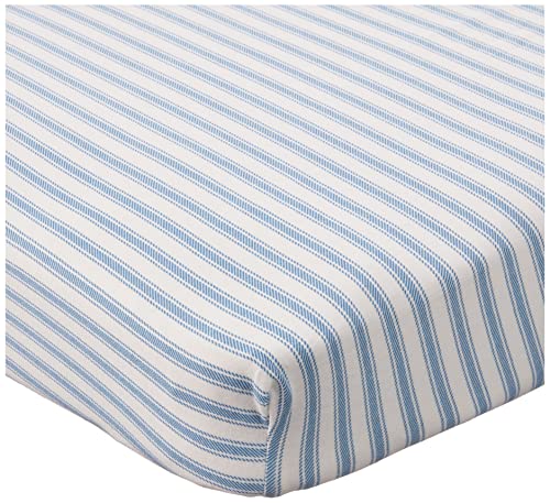 Image of HonestBaby Boys Organic Cotton Changing Pad Cover, Blue Ticking Stripe, One Size