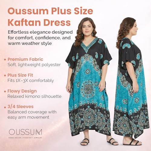 Image of Oussum Plus Size Kaftan Dresses for Women, Polyester Summer Caftan Cover Up Maxi Beach Dress, 1X-3X