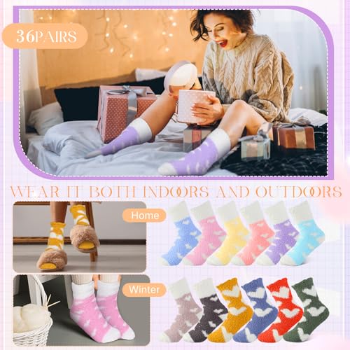Image of Hicarer 36 Pairs Thicker Warm Fuzzy Socks for Women Bulk Plush Mother's Day Gift Slipper Socks Adult