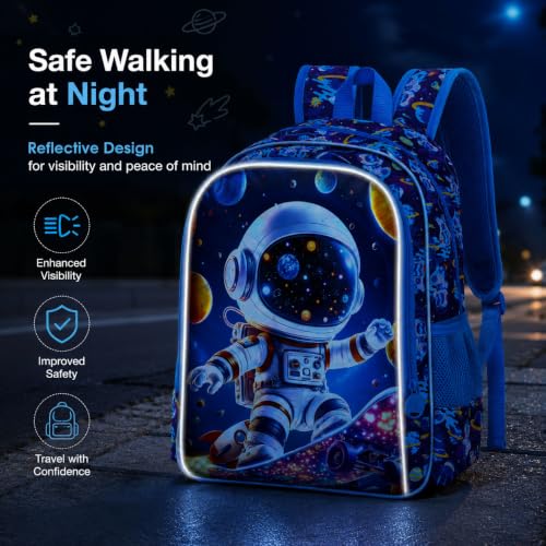 Image of 16 inch Space Boy Backpack, 3Pcs Astronaut Bookbag for Elementary Preschool Kindergarten, Kids School Backpacks with Lunch Box (Blue)