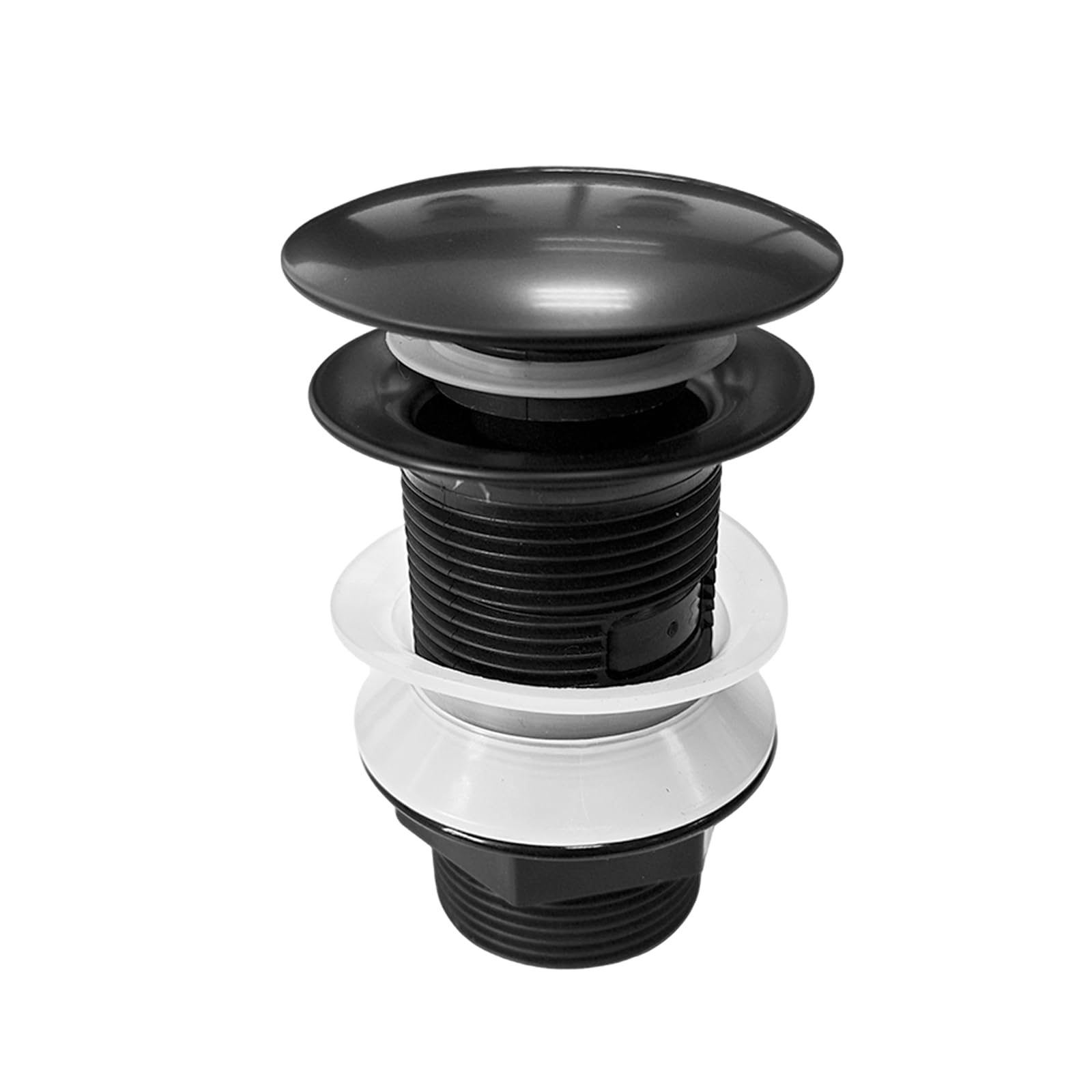 Piletta Lavabo Senza Troppopieno Universale 1 1/4“ Pollice - Valvola di Scarico Click Clack per Lavabo e Bidet in Nero, Facile Installazione e Drenaggio Rapido, Materiali di Alta Qualità