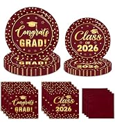 Maroon and Gold Graduation Paper Plates and Napkins Serve 50, Polka Dots Graduation Decorations C...
