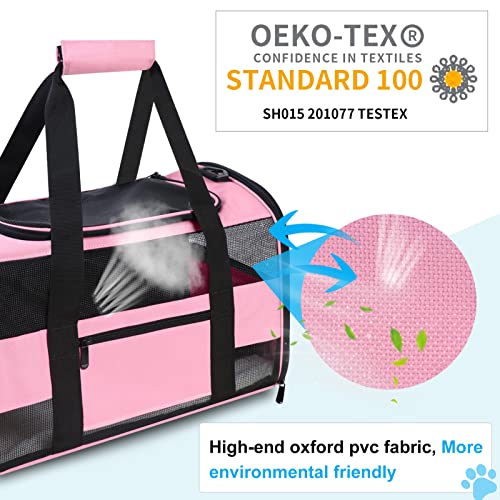 Cussiou Cat Carrier Dog Carrier Pet Carrier Airline Approved For Small Dogs Medium Cats Puppies Under 15 Lbs, Pink Cat Carrier With Reflective Strip, Collapsible Soft Sided Dog Travel Carriers - Pink #TOP1