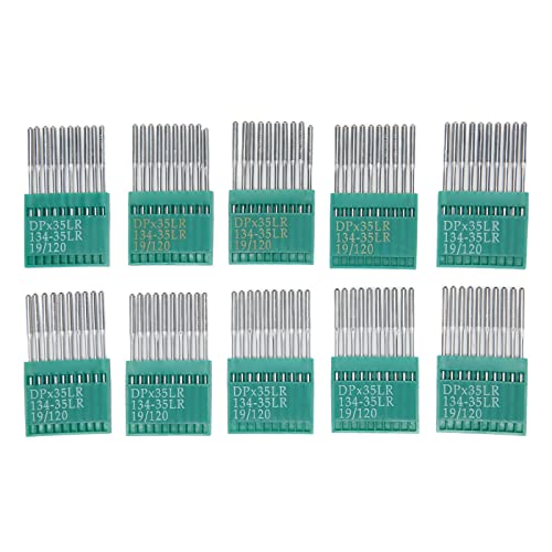 Juego de 100 agujas para máquina de coser 120/19, agujas de bordar de acero para cuero y telas elásticas, evitan que se salten las puntadas, con estuche de plástico para