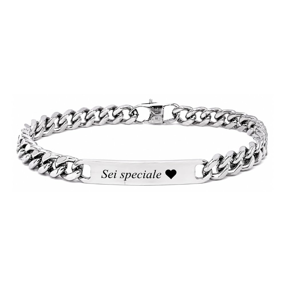 Bracciale Uomo Personalizzato con Incisione Acciaio Inox Maglia Cubana Grumetta – Braccialetto Catena Maschile con Nome Data Dedica – Design Elegante Regolabile – Idea Regalo Uomo bcc1031