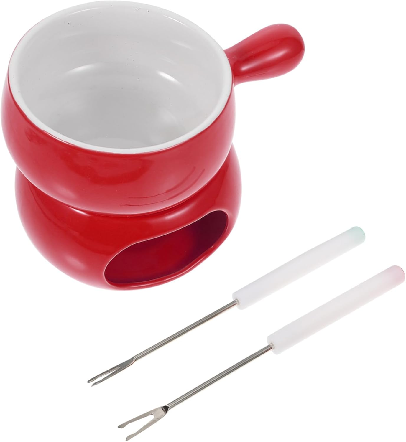 Ceramic Chocolate Melting Pot Set for Fondue High Temperature Resistant Easy to Clean Includes Forks for Chocolate Cheese and Dessert Lovers