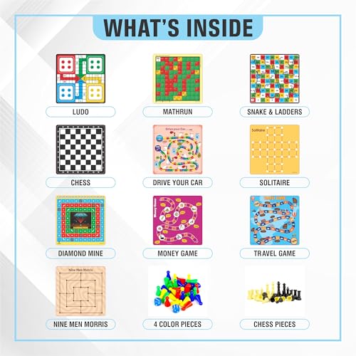 Image of 10 in 1 Board Games | Includes Ludo, Snakes & Ladders, Chess, Mathrun, Travel Games & More | Builds Critical Thinking, Strategies, Focus, & Team Work Spirit | Great Gift for Kids 5+ Years