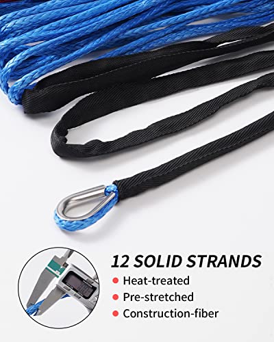 Kolvoii Synthetic Winch Rope, Winch Cable 2/7" X 50Ft 11000Lbs With Protector Sleeve For Towing Off Road Vehicle Atv Utv Suv Etc(Blue) #TOP3