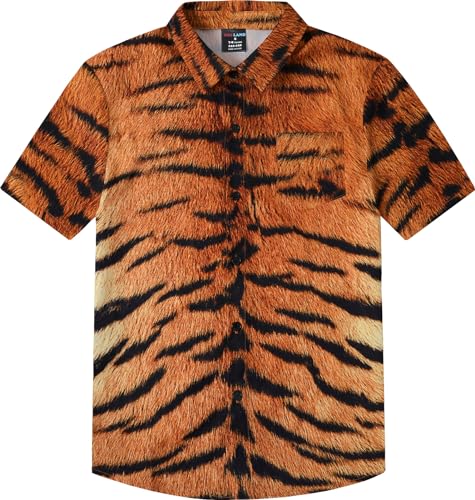 COSLAND Boys Tiger Hawaiian Shirt Kids Animal Print Button Down Shirt Orange Small