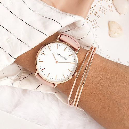 Image of Joker & Witch Leather Women Cotton Candy Analog Watch Bracelet Stack, White Dial, Pink Band