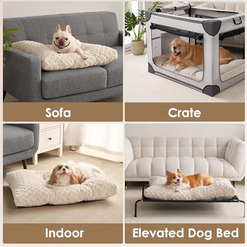 EHEYCIGA Hundebett Grosse Hunde Waschbar, 104x68cm, XL Hundekissen Flauschig für große Hunde, Kuschelig Umkehrbare Hundematte mit Kunstpelz und Kunstleinen, Beige