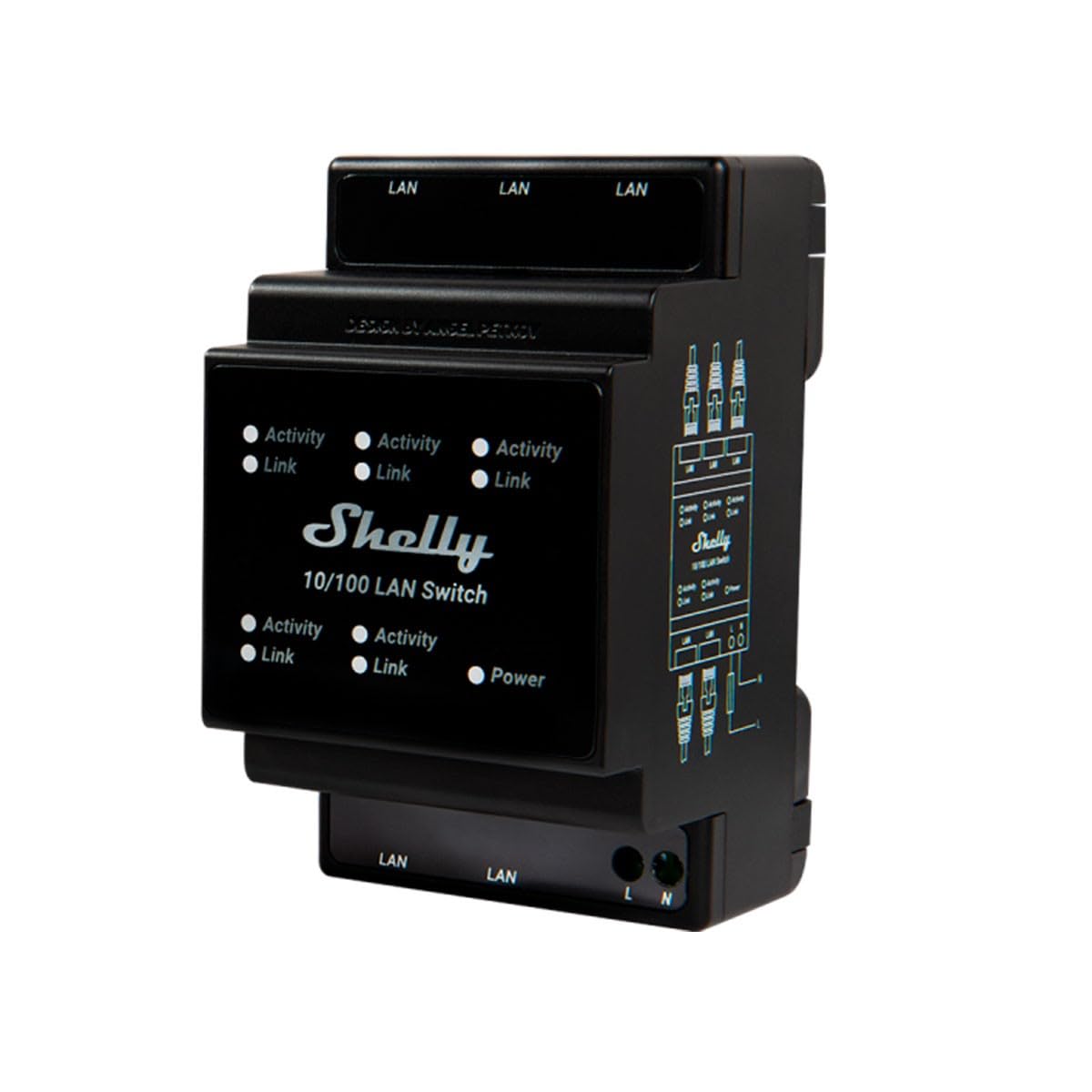 Shelly LAN Switch | Ethernet Netzwerk Switch Für Die DIN Schiene (10/100 Mbps) | 5 RJ45-Anschlüssen | 110V - 230 V | Keine Zusätzlichen Adapter Erforderlich | Einfache Installation | Plug & Play