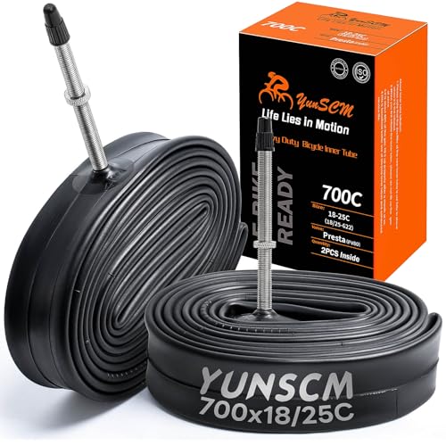 YunSCM 2本,700x18/25c チューブ 肉厚,仏式ロングバルブ80mm 高リムの最良選択,700x18/25c 自転車チューブ,適用 700x18c/700x20c/700x23c/700x25c ロードバイク