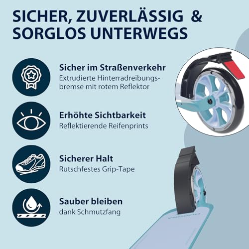 HUDORA BigWheel&reg; 180 Advanced Junior - Hochwertiger & sicherer Kinder Roller ab 3 Jahre - Zusammenklappbarer Cityroller mit Reflektoren - H&ouml;henjustierbarer Scooter f&uuml;r Jungen & M&auml;dchen bis 60 kg, blau