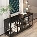 TAMUNE Sideboard Display Cabinet with Lights & 4 Glass Doors, Buffet Sideboard with Glass Shelf, Buffet Storage Cabinet for Living Room Kitchen, Black, 15.7”D x 55.1”W x 29.5”H