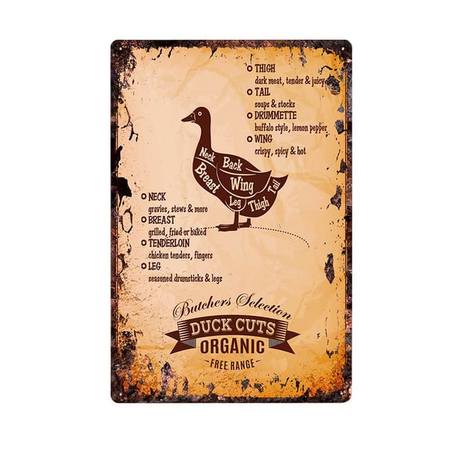 Cartel de metal vintage de carnicería para cocina, diseño de cerdo, pato, carne, guía de colección retro, 20 x 30 cm