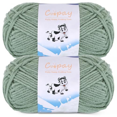 Image of Coopay Yarn for Crocheting Knitting, Crochet Yarns, 2 x 1.76oz - 120yds - 60% Cotton 40% Acrylic Blend Yarns, Granny Square Blanket Yarn (Elegant Green)
