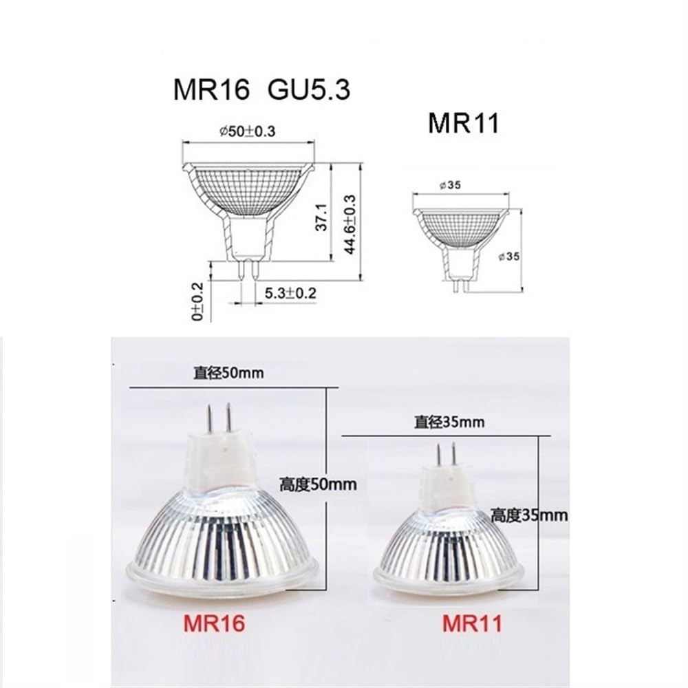 HHF Iluminación del hogar, Paquete de 20, lámpara de Foco LED COB AC220V MR11/MR16 3W/5W lámpara de Lente de Vidrio Bombilla Regulable Fuente de luz(Warm White 3000K,MR16 3W)