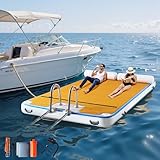 Albott 12x6ft Inflatable Floating Dock with Non-Slip Surface, Inflatable Dock with Ladder & Carry Bag for Lake, Pool, or Beach