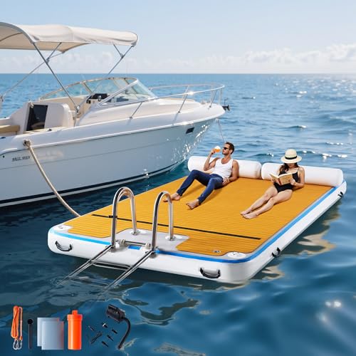 Albott 12x6ft Inflatable Floating Dock with Non-Slip Surface, Inflatable Dock with Ladder & Carry Bag for Lake, Pool, or Beach