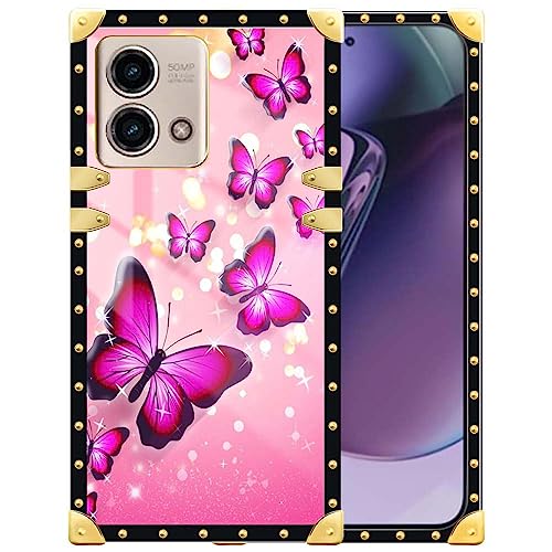 DAIZAG Compatible with Moto G Stylus 5G 2023 Case,Pink Purple Butterfly Retro Luxury Elegant Gold Decoration Soft Anti-Scratch Protective Case for Motorola Moto G Stylus 5G 2023