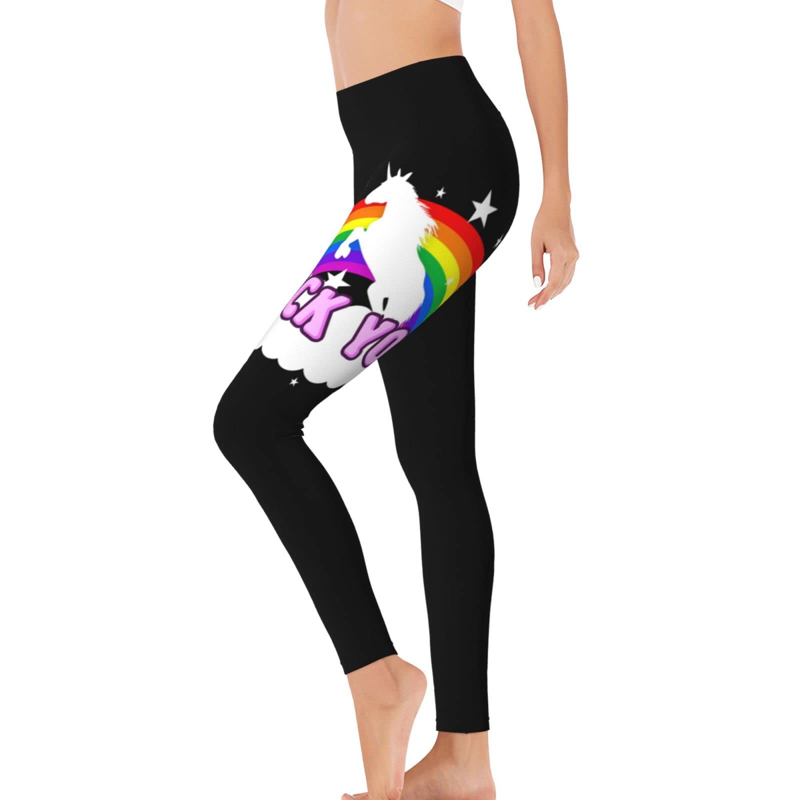 Unicorn Fuck You Rainbow Women's Yoga Pants Capri Leggings High Waist Tights Skinny Pants