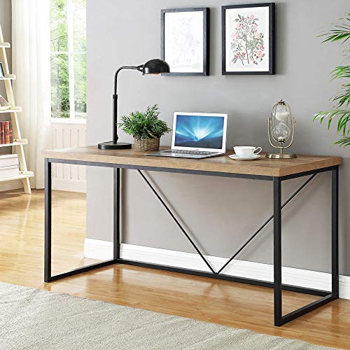 Foluban Rustic Industrial Computer Desk,Wood And Metal Writing Desk, Vintage Pc Table For Home Office, Oak 60 Inch #TOP6
