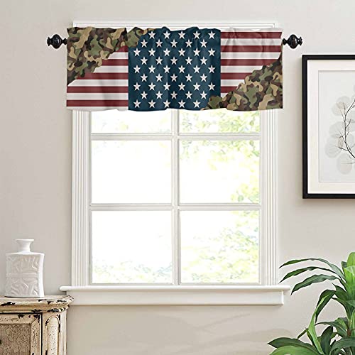 Military Camouflage American Flag Window Valance Curtains Rod Pocket Panel For Kitchen Bedroom Windows Independence Day 4Th Of July Valances Patriotic Short Curtain Bathroom Treatment Drapes #TOP2