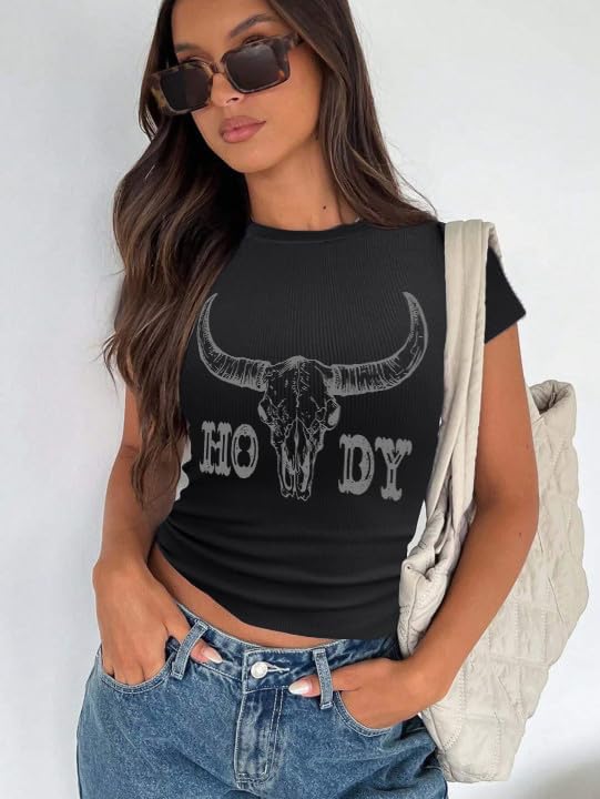 Cowgirl Outfits for Women Crop Tops for Teen Girl Y2k Clothes Cowboy Country Concert Graphic Tee Tops - Image 2
