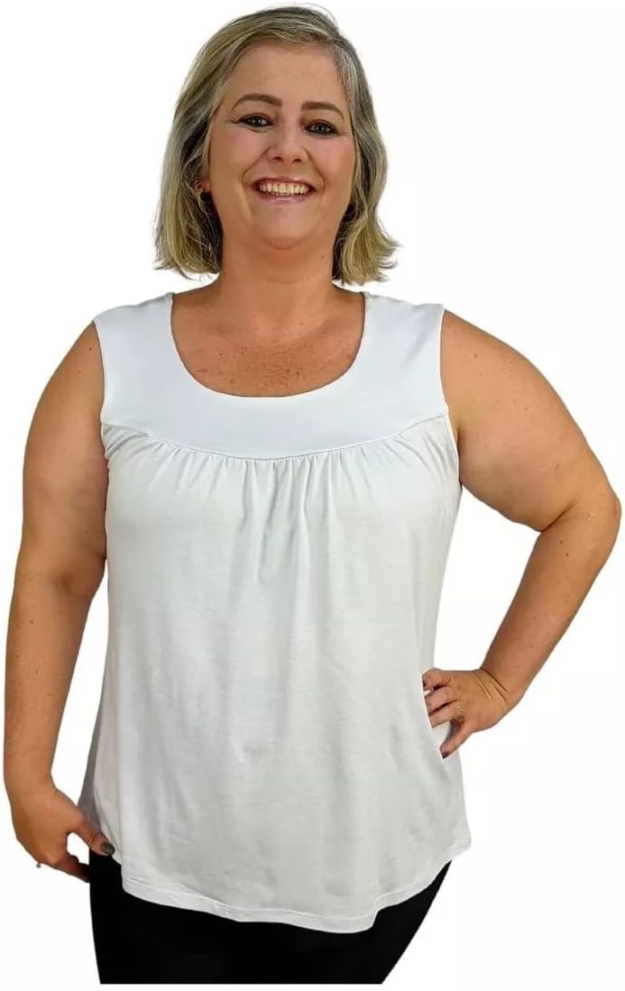 Oferta! Blusa Feminina Plus Size Regata Senhora Bata Lisa Baixou o