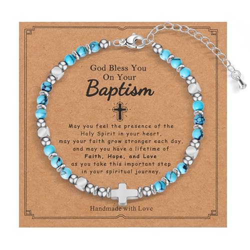 Image of Tiny Natural Gemstone Cross Charm Bracelet, Christian First Communion Gifts for Daughter Girlfriend Mother, Meaningful Jewelry