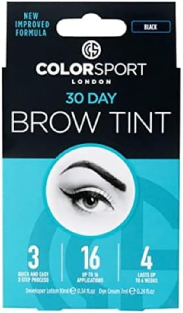 Colorsport London 30 Day Brow Tint - Semi-Permanent Vegan Eyebrow Dye that Lasts 30 Days, Easy to Use Tint Kit with Eyebrow Brush Applicator, Black