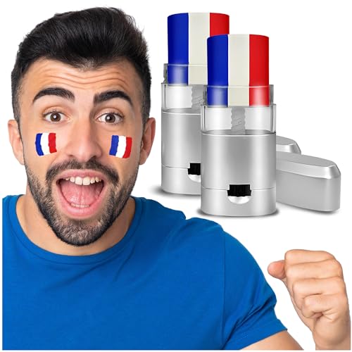 Kit Supporter France (2 Sticks) - maquillage Foot France - Stick Bleu Blanc Rouge - Allez les Bleus - Peinture Drapeau France - Qualité Garantie
