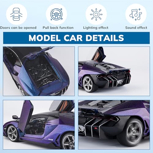 Carro modelo deportivo diecast 1:18 metálico con luces y sonidos miniatura 7