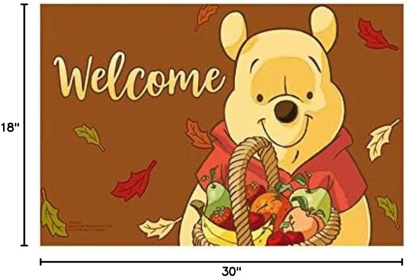 Flagology.com, Disney, Disney Fall Pooh Welcome Doormat - 18" x 30", Outdoor/Indoor, Heavy Duty Recycled Rubber, Non-Slip Backing, Fall