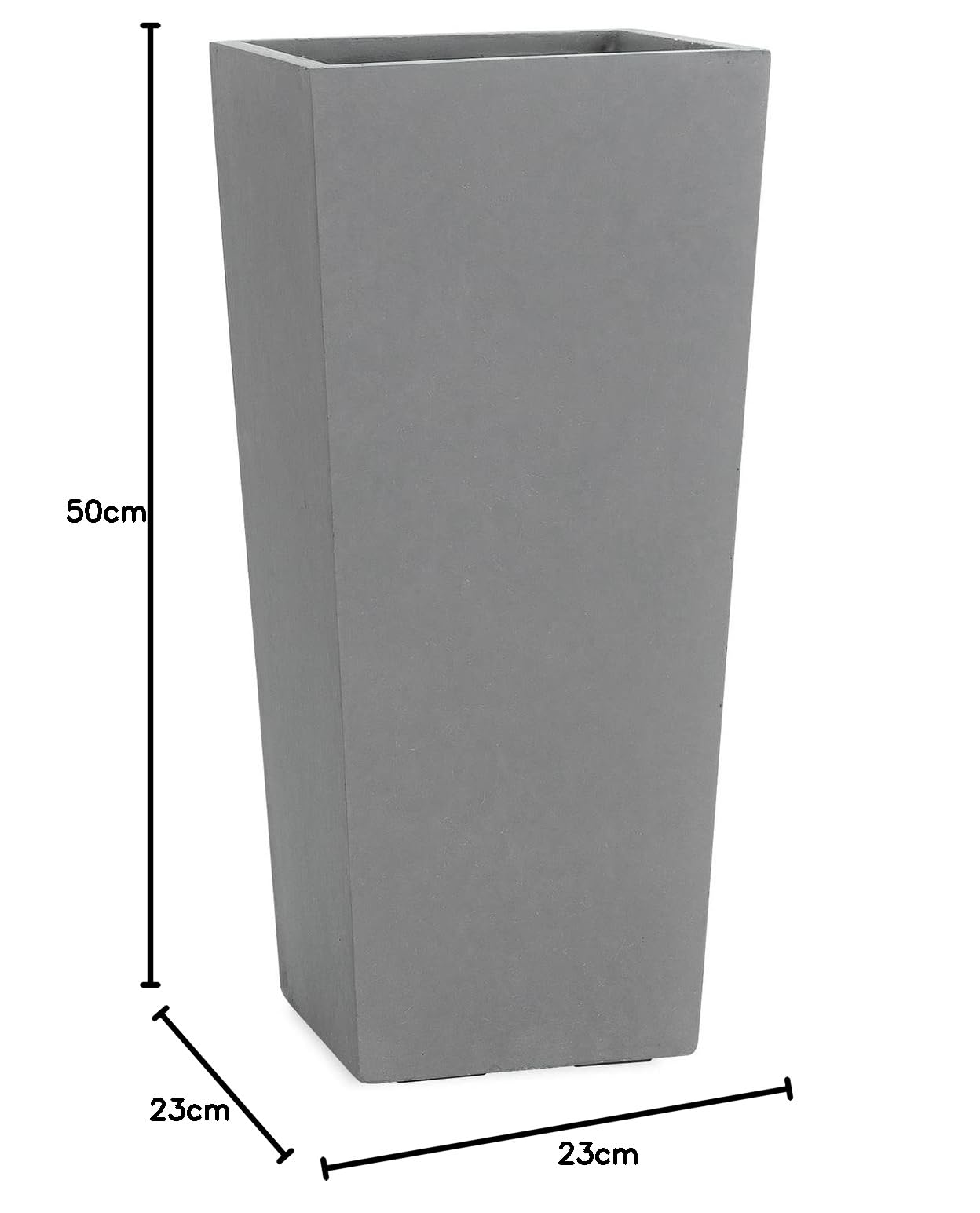 Pflanzwerk® Pflanzkübel Bodenvase Fiberglas Conic GRAU 50x23x23cm *Frostbeständige Blumenkübel* *Deutsche Premiumqualität* *Lotus-Effekt Imprägnierung*
