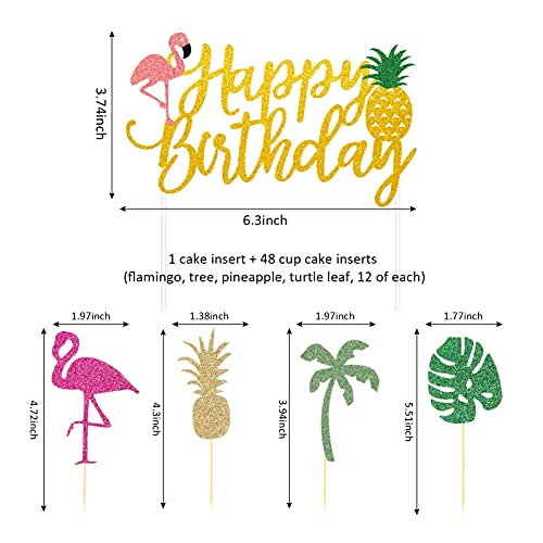 49Pcs Hawaiian Flamingo Happy Birthday Cake Decorations Glitter Pineapple Tropical Theme Cupcake Toppers,Hawaii Aloha Luau Party Cake Topper Decorations Favor Supplies Kids Boys Girls Baby Shower #TOP1