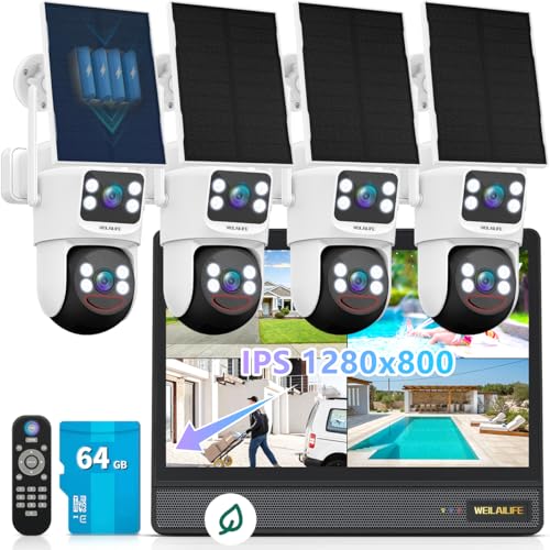 ã€All-in-One Security Systemã€‘ Security Cameras Wireless Outdoor, WiFi Home Video Surveillance Systems, Solar Powered PTZ Security Camera System DVR Kits