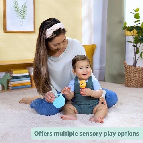 Image of Bright Starts Disney Baby Winnie The Pooh Hunny & Shake Rattle & Teether, Stroller Toy for On The Go, Newborns & Up
