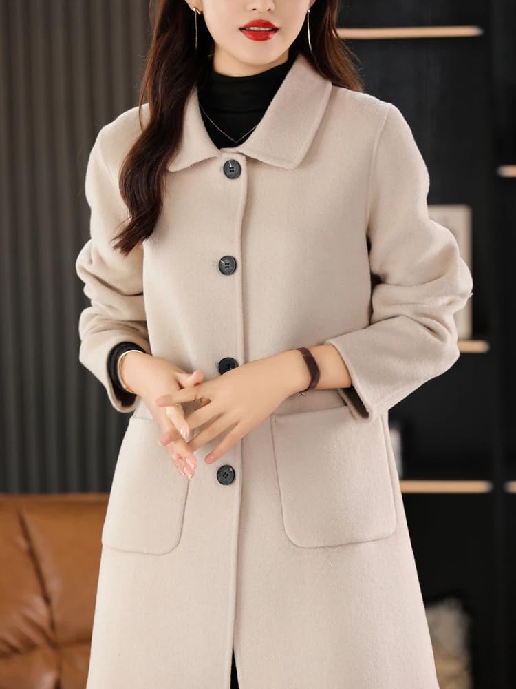 Generico Cappotto Di Lusso In Cashmere Double Face Da Donna Trench In Lana 100 Cappotto Lungo Elegante Invernale Da Donna Trench Monopetto Invernale Caldo con Tasche