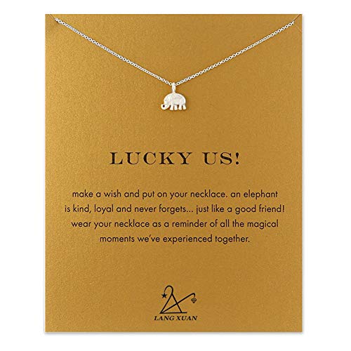 LANG XUAN Friendship Compass Necklace Good Luck Butterfly Pendant Chain Necklace with Message Card Gift Card for Women Girl (Silver Elephant)