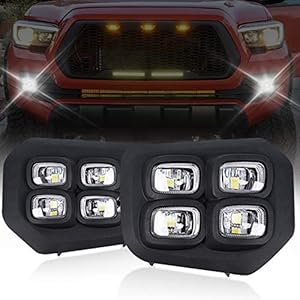 LED Tacoma Fog Lights Compatible with Toyota Tacoma 2016 2017 2018 2019 2020 DRL Fog Light for Tacoma Assembly LED Driving Fog Light to Tacoma Fog Lamps Kits Replacement (Dual -Color White/Amber)