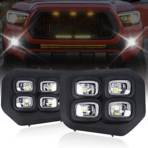 Led Tacoma Fog Lights Compatible With Toyota Tacoma 2016 2017 2018 2019 2020 Drl Fog Light For Tacoma Assembly Led Driving Fog Light To Tacoma Fog Lamps Kits Replacement (Dual -Color White/Amber) #TOP4