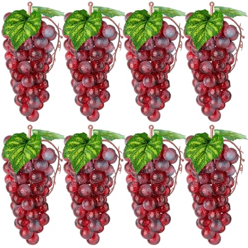CLESDF Artificial Red Grapes, 8 Bunches Fake Lifelike Fruit Plastic