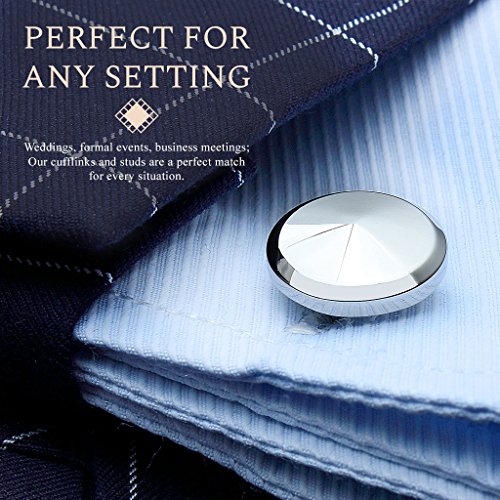 Hawson Cufflink And Studs Tuxedo Set Silver Color With Platinum Finish Two Cufflinks With Six Shirt Studs Individually Wrapped In Stylish Velvet Gift Bag #TOP1