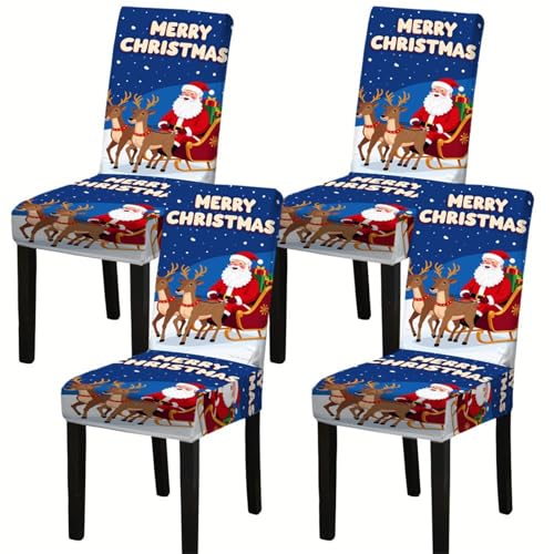 DOTBUY-SHOP Stuhlhussen Weihnachten Weihnachtsmann 4 er Set, Stretch...