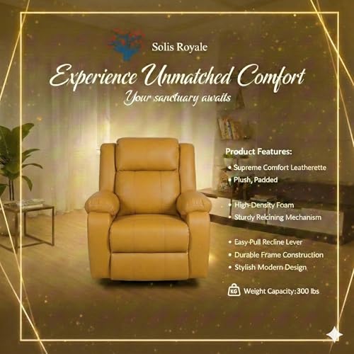 Image of Solis Royale 1 Seater Recliner Sofa Chair | Motorized Recliner Lounge Sofa Chairs for Relaxing | Comfortable Cushioned | Living Room, Bedroom, Office (Classy Calm - Yellow, Classy Calm - Leatherette)