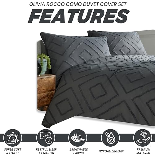Olivia Rocco Como Duvet Cover Set Luxury Tufted Easy Care Bedding Quilt Cover Sets With Pillowcases, King Grey - Image 3